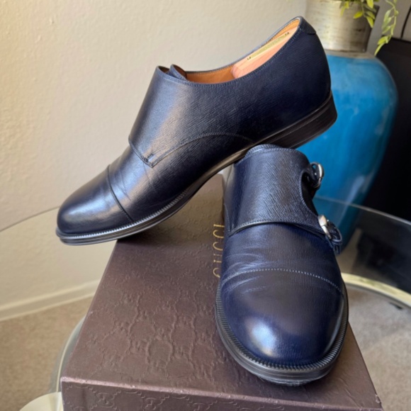 GUCCI NAVY DOUBLE MONK STRAP CAP TOE - Picture 8 of 12
